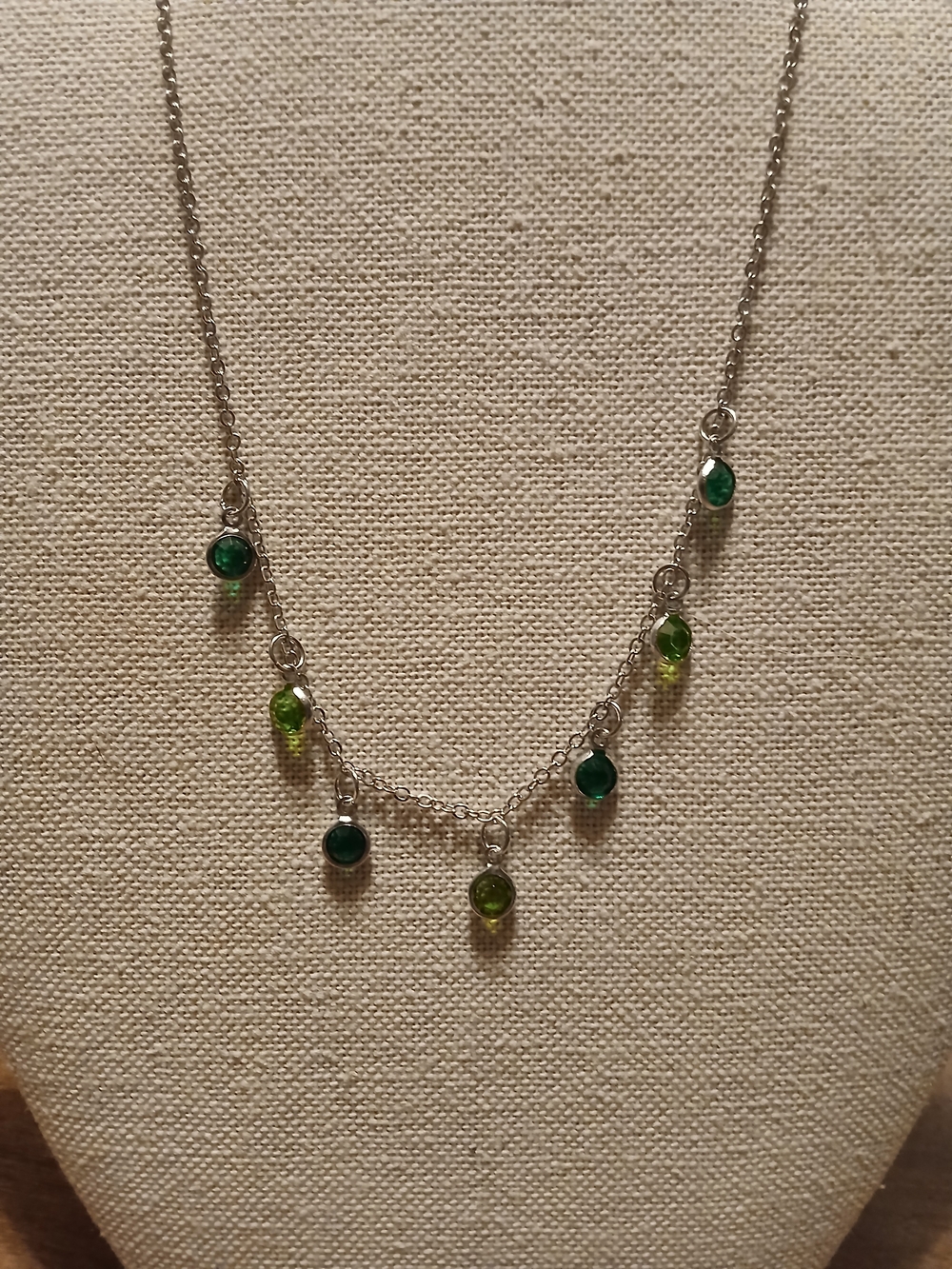 paparazzi Silver Necklace And Earring Set  with Dark and Lime Green Drops